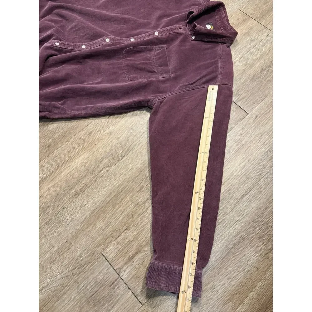 Mens Vintage Size Large 90s Burgundy Corduroy SedgeField Button Down Shirt - Picture 6 of 7